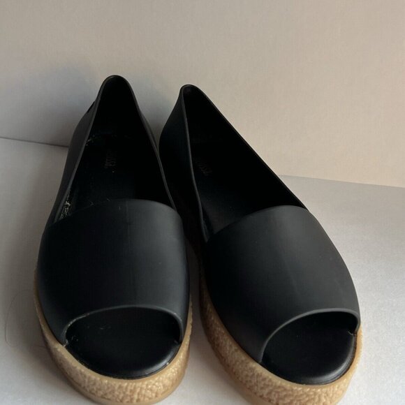 Melissa Womens Puzzle Flats 8 Platform Slip On Open Toe Black Rubber Scent - Picture 2 of 15